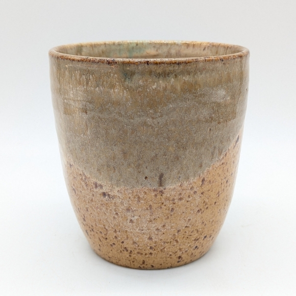 Handmade Earthenware Tan Green Blue Glazed Coffee Mug - Picture 4 of 9